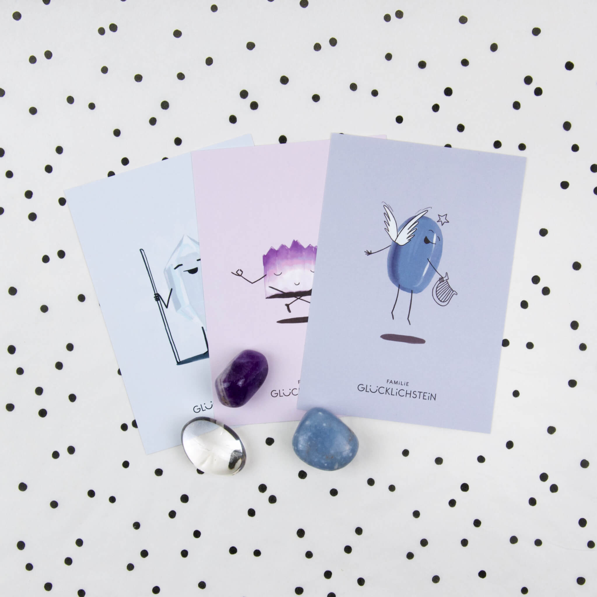 Set aus Angelit, Amethyst und Bergkristall “Team Sicher und Geborgen” – Bild 3