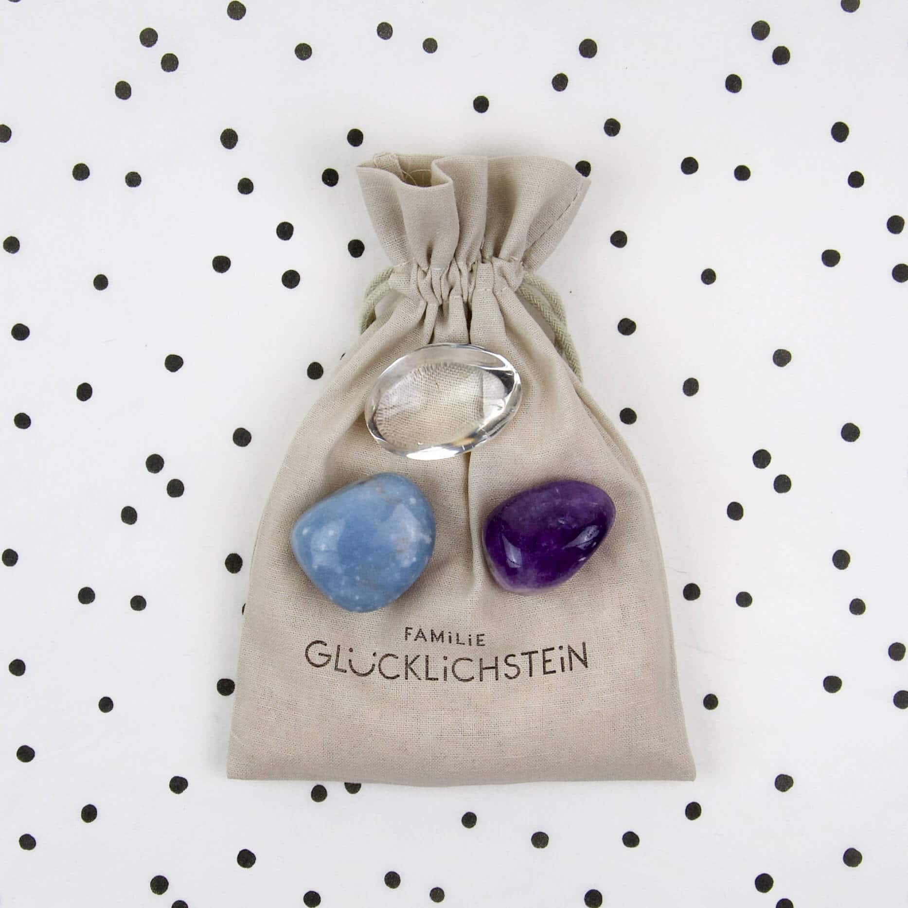 Set aus Angelit, Amethyst und Bergkristall “Team Sicher und Geborgen” – Bild 2