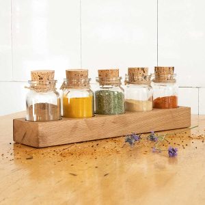 Gewürzregal Set für 5 Gläser | aus Eichenbalken