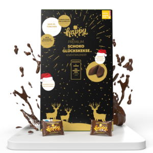 Happykeks | Happy Premium Schoko Glückskeks Adventskalender – mit Magnetkette aus Roter Japsis, Tigerauge oder Sodalith- Jetzt bestellen