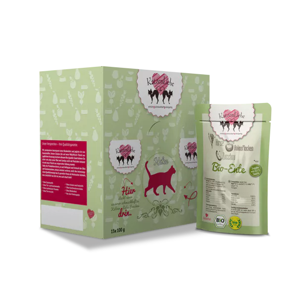 HerzensHund | Katzenfutter nass Bio-Ente mit Bio-Zucchini 15 x 100g