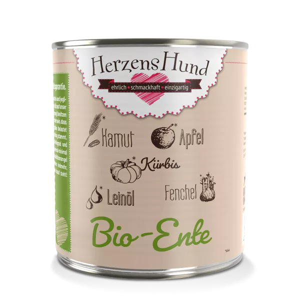 HerzensHund | Hundefutter nass Bio-Ente mit Bio Gemüse 6 x 800g Dose