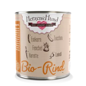 HerzensHund | Hundefutter nass Bio-Rind mit Bio-Gemüse 800g Dose
