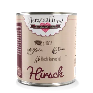 HerzensHund | Hundefutter nass Hirsch mit BioGemüse -glutenfrei- Nicht-Bio 6 x 800g Dose