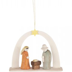 Baumbehang Krippe im Bogen natur, Figuren farbig lasiert
