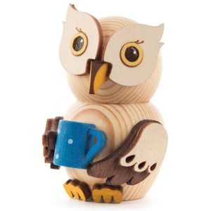 Holzfigur Mini-Eule mit Becher