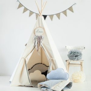 Tipi Zelt “Pompoms Grau”