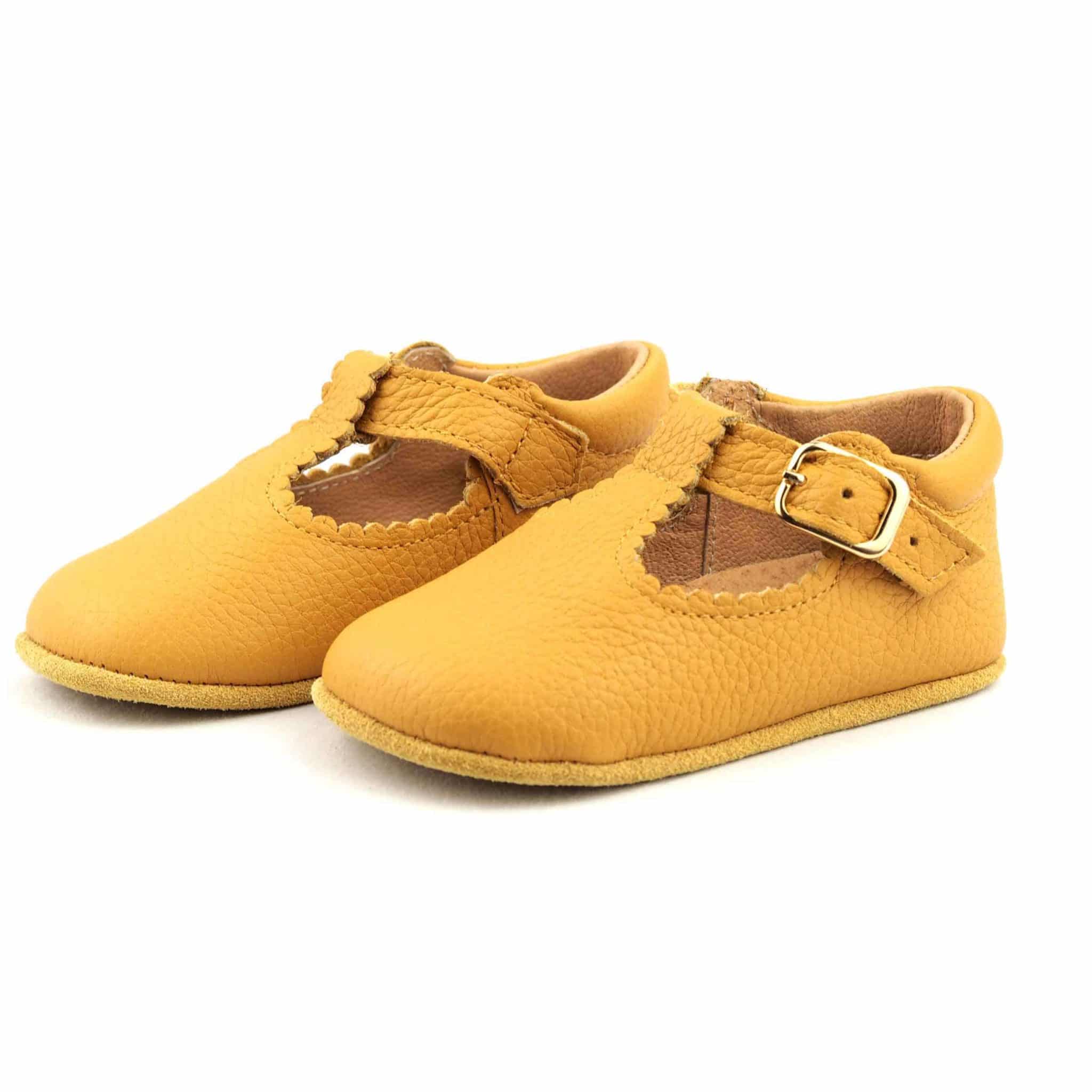 Klassische Babyschuhe Leder, Senfgelb – Bild 6