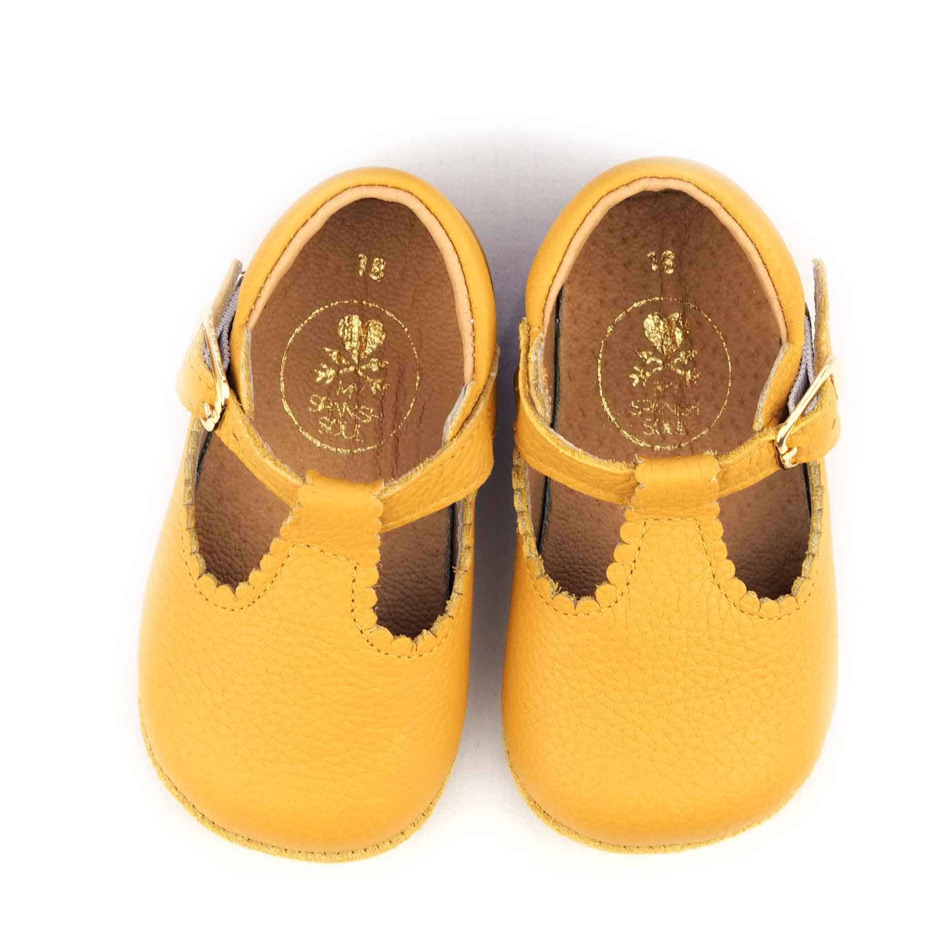 Klassische Babyschuhe Leder, Senfgelb – Bild 3