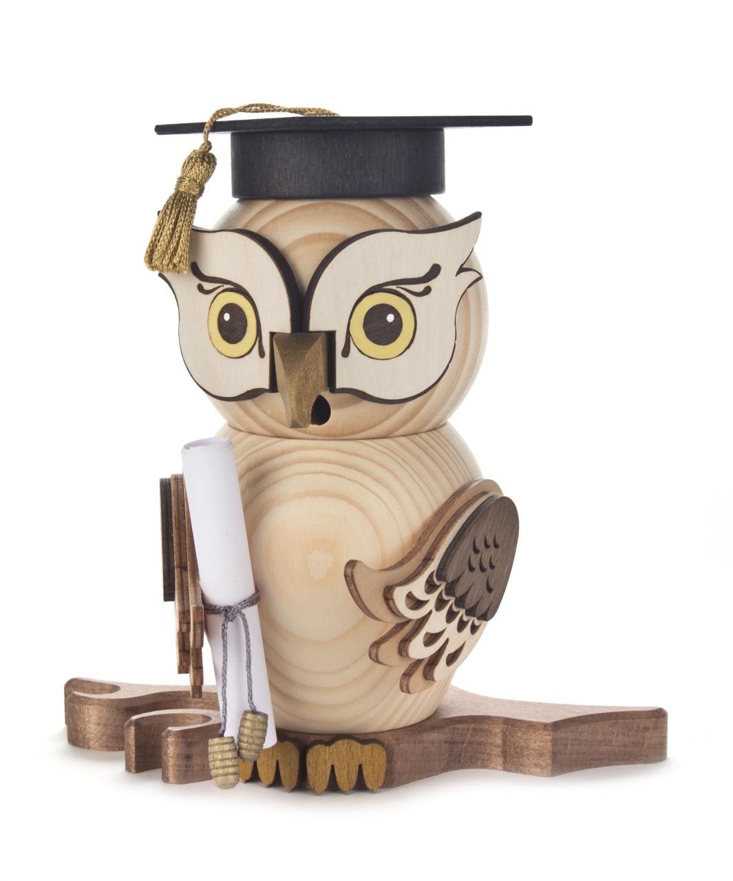 Räucherfigur Eule Bachelor, natur