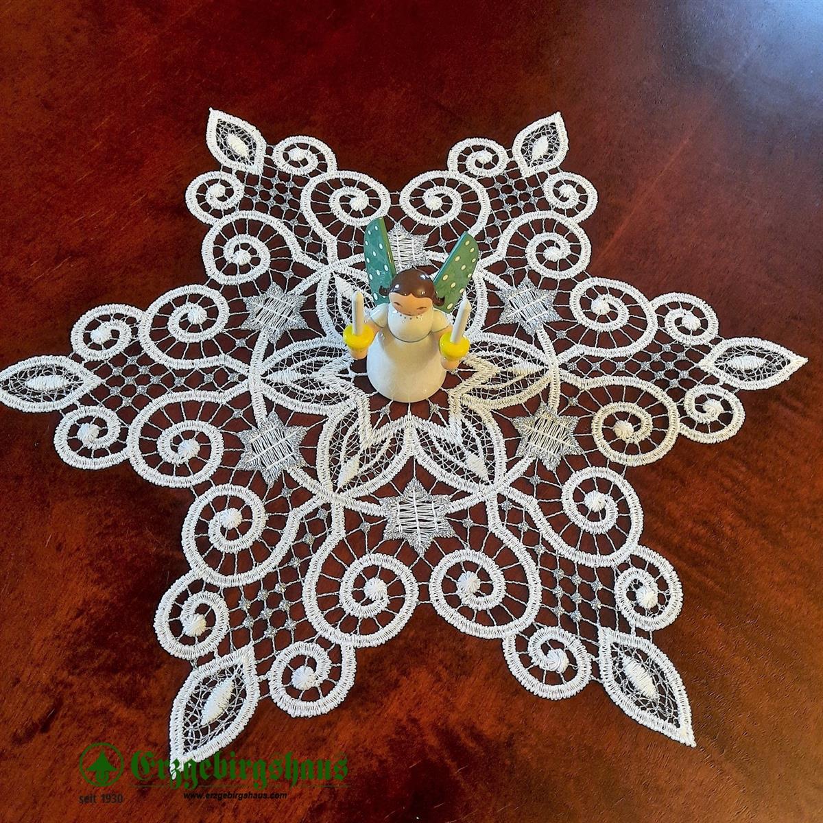 Tischwäsche Amelie Stern 30 cm, weiss/silber, aus Plauener Spitze® – Bild 2