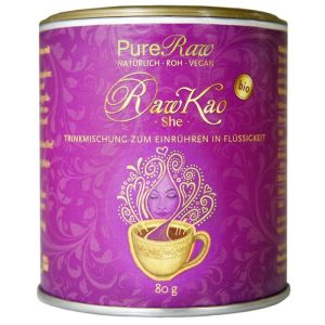 RawKao She, kakaohaltiges Getränkepulver mit Shatavari (Bio & Roh), Ideal für Smoothies, Shakes, Chia Pudding oder Overnight Oats, 80 g