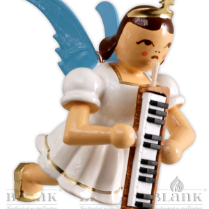 Schwebeengel mit Melodika farbig, kurzer weißer Faltenrock, Neuheit 2022