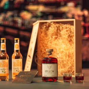 FatGlow Geschenkbox mit Soda Libre The Elderflower & 2 Shotgläsern