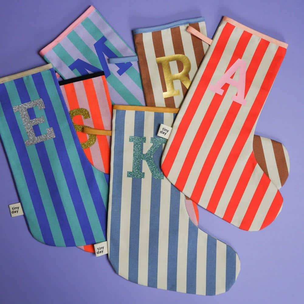 Nikolausstiefel mit Streifen, Blau-Beige – Bild 3