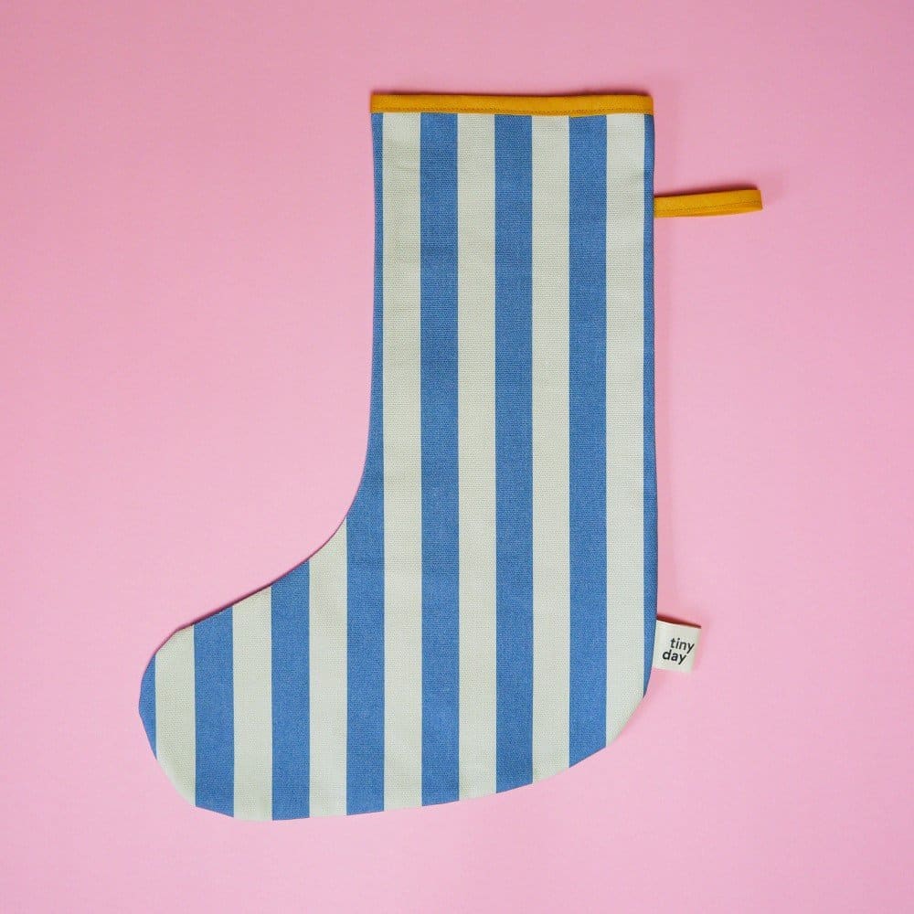 Nikolausstiefel mit Streifen, Blau-Beige – Bild 2