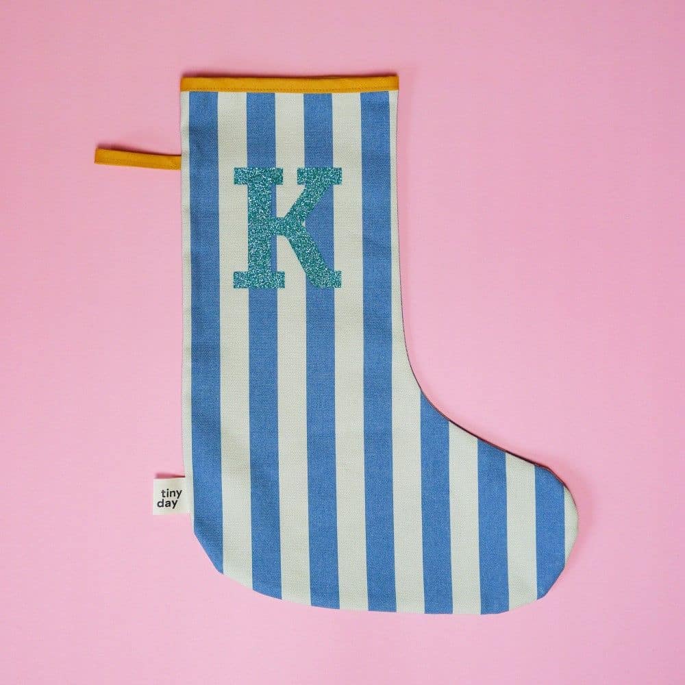 Nikolausstiefel mit Streifen, Blau-Beige