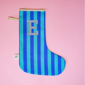 Nikolausstiefel mit Streifen, Blau-Grün