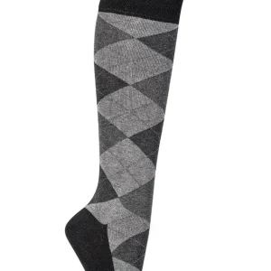 Trendkniestrumpf Karo Grau, 35-38