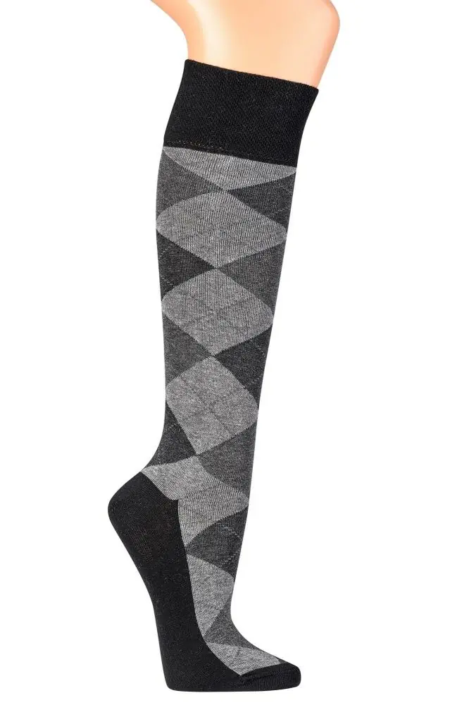 Trendkniestrumpf Karo Grau, 35-38
